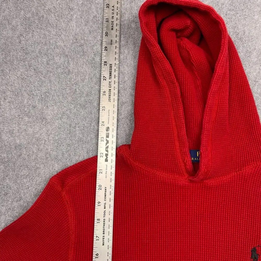 polo ralph lauren hoodie red waffle thermal mens medium